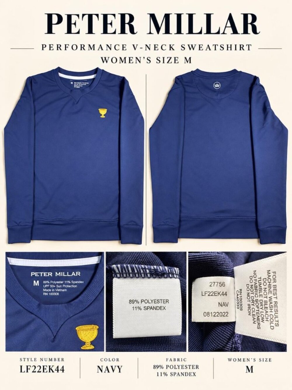 Peter Millar Long Sleeve UPF 50+ Sun Protection LF22EK44 Women's Medium Blue